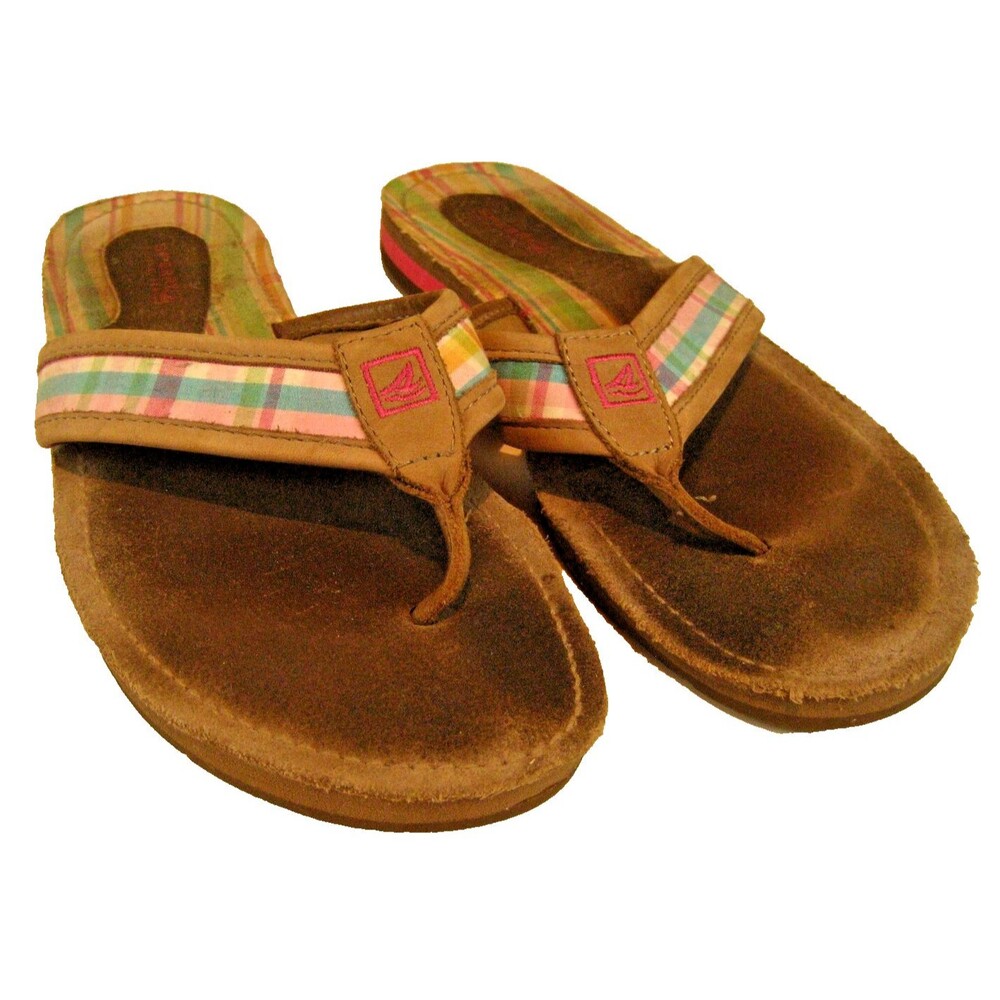 Womens Sperry Top Sider Brown Pink Flip Flop Comfort Thong Sandals sz 8